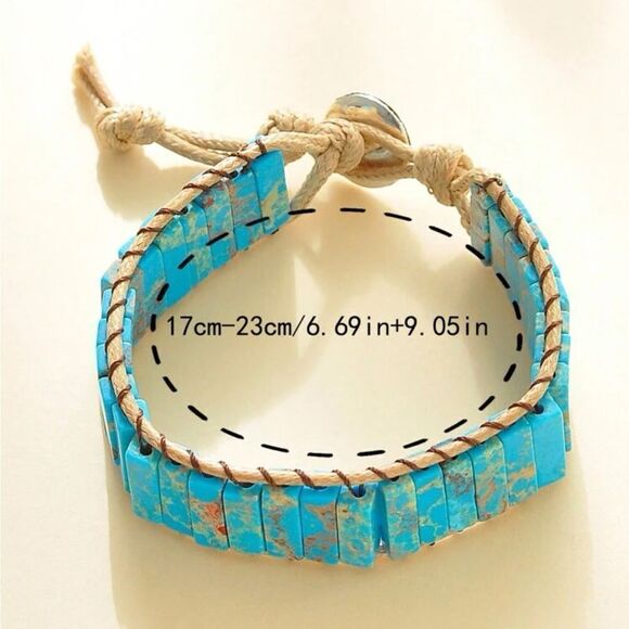 Bohemian Style Square Stone Beaded Multi-layer Braided Pu Leather Bracelet - Picture 5 of 13